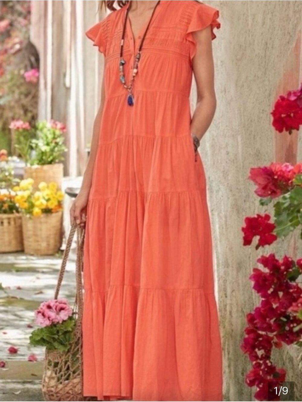 Sundance June Tiered Ruffled Sleeve Maxi Dress Semi Shear L Beautiful